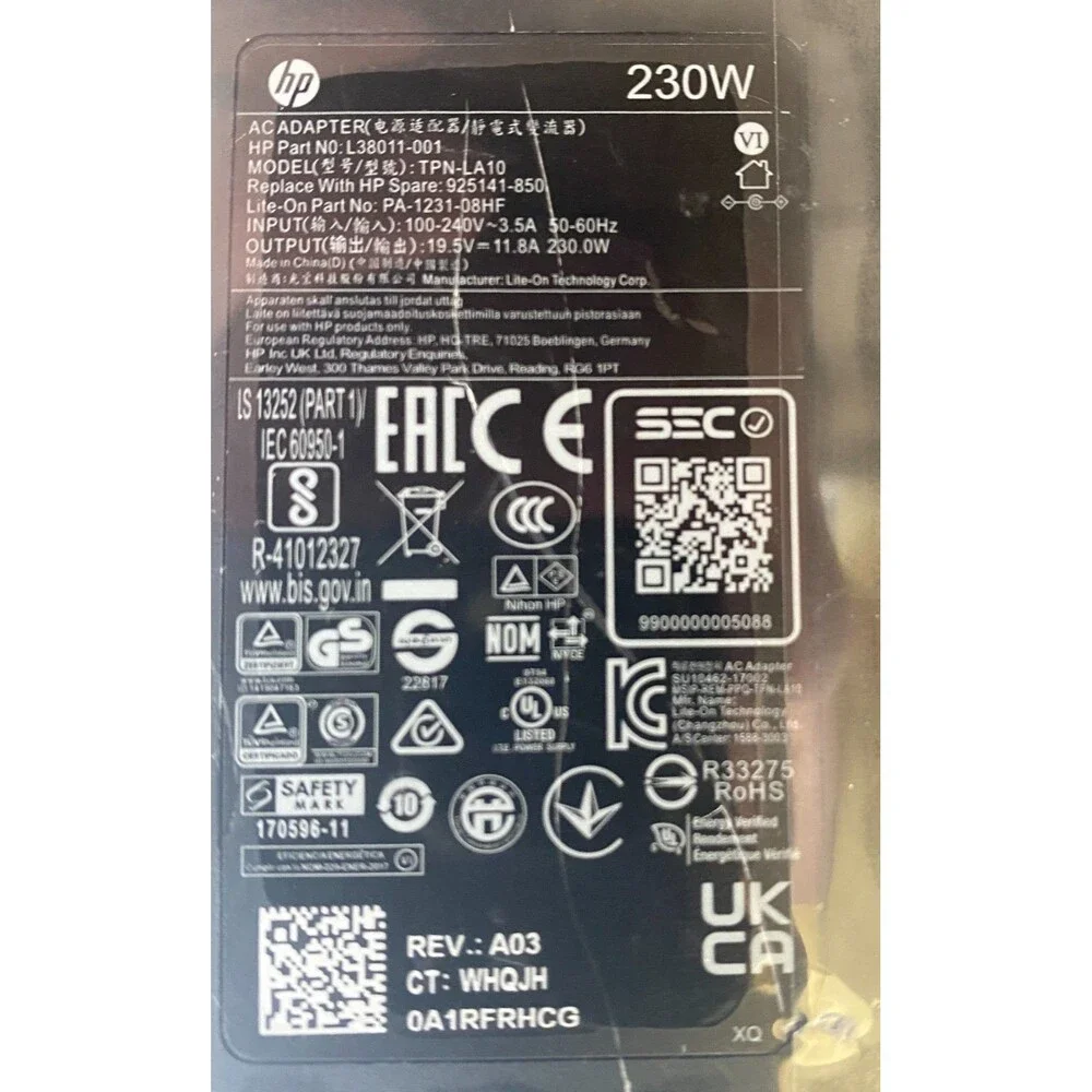 Genuine HP 230W AC Power Adapter 19.5V L38011-001 TPN-LA10 925141-850 NEW